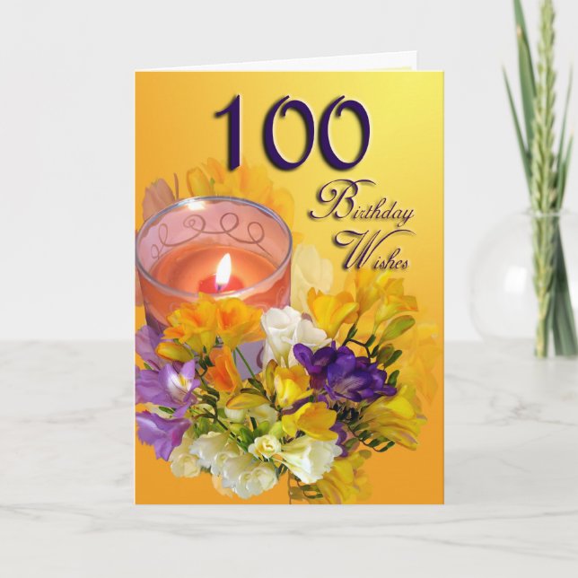 Tarjeta de cumpleaños Floral 100 a los deseos de c (Anverso)