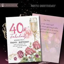 Tarjeta de cumpleaños floral 40 & Fabuloso | Champ