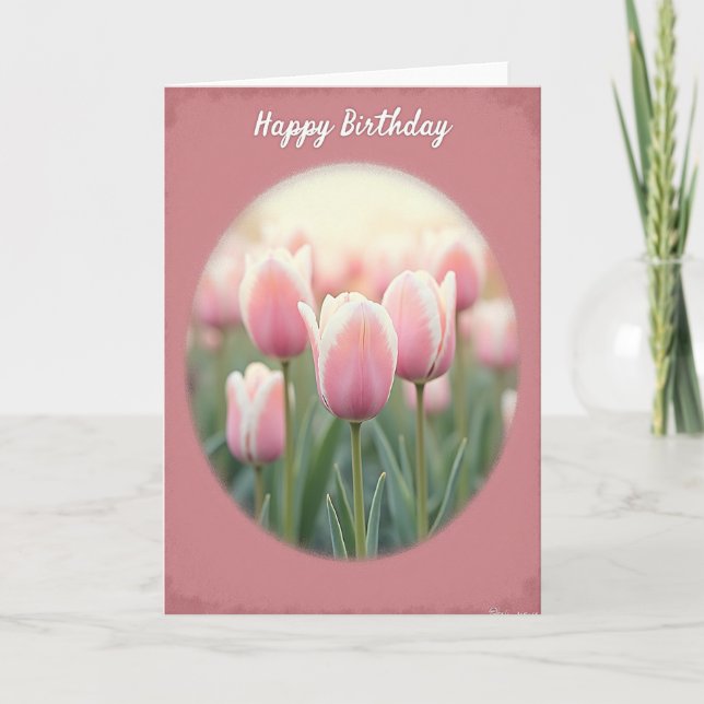 Tarjeta de cumpleaños floral a rayas (Anverso)