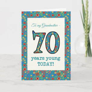 Tarjeta de cumpleaños floral, abuela, 70 años jove