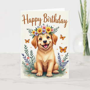 Tarjeta de cumpleaños floral alegre para perro