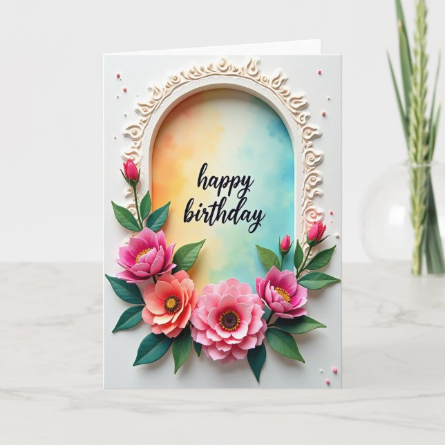 Tarjeta de cumpleaños floral arqueada (Anverso)