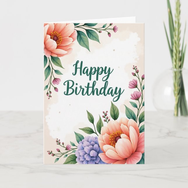 Tarjeta de cumpleaños floral artística (Anverso)
