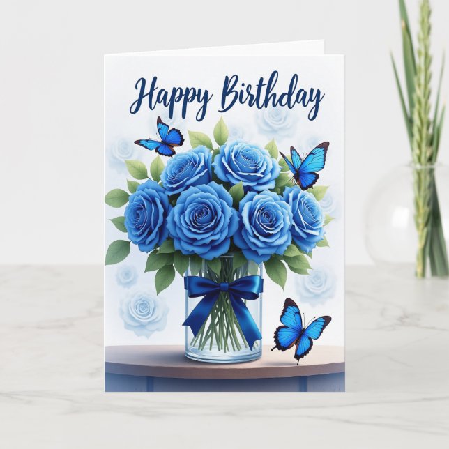 Tarjeta de cumpleaños floral azul (Anverso)
