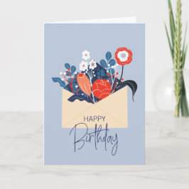 Tarjeta de cumpleaños floral azul escandinavo
