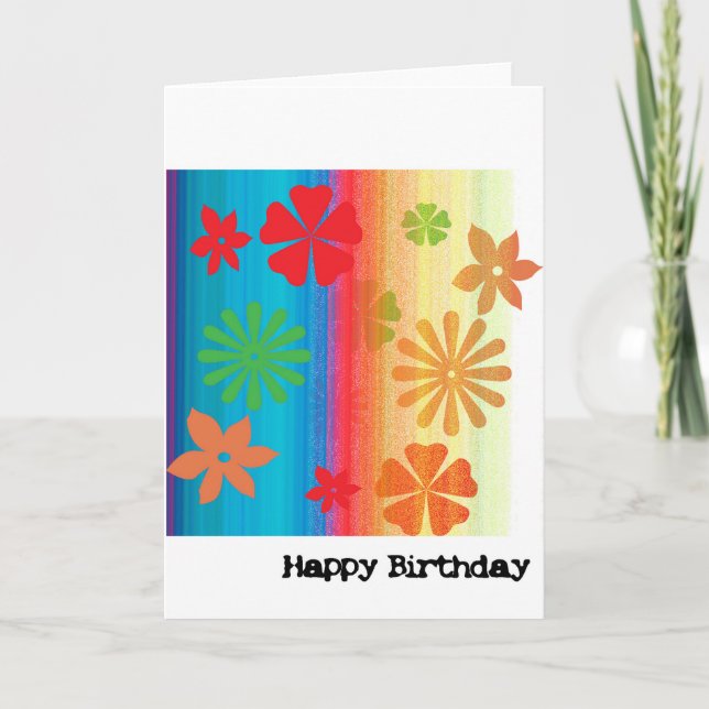 Tarjeta de cumpleaños - floral (azul, naranja) (Anverso)