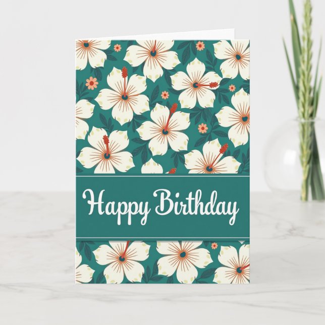 Tarjeta de cumpleaños floral azul turquesa (Anverso)
