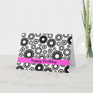 Tarjeta de cumpleaños floral blanca y negra