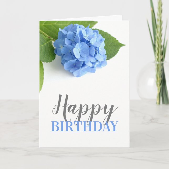 Tarjeta de cumpleaños floral Blue Hydrangea (Anverso)