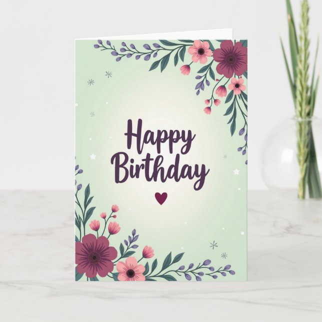 Tarjeta de cumpleaños floral borgoña (Anverso)