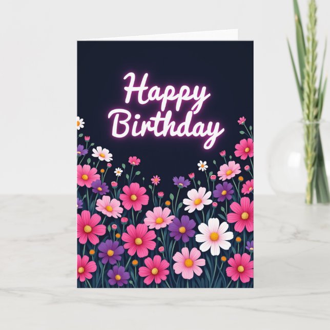 Tarjeta de cumpleaños floral brillante (Anverso)