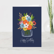 Tarjeta de cumpleaños floral brillante