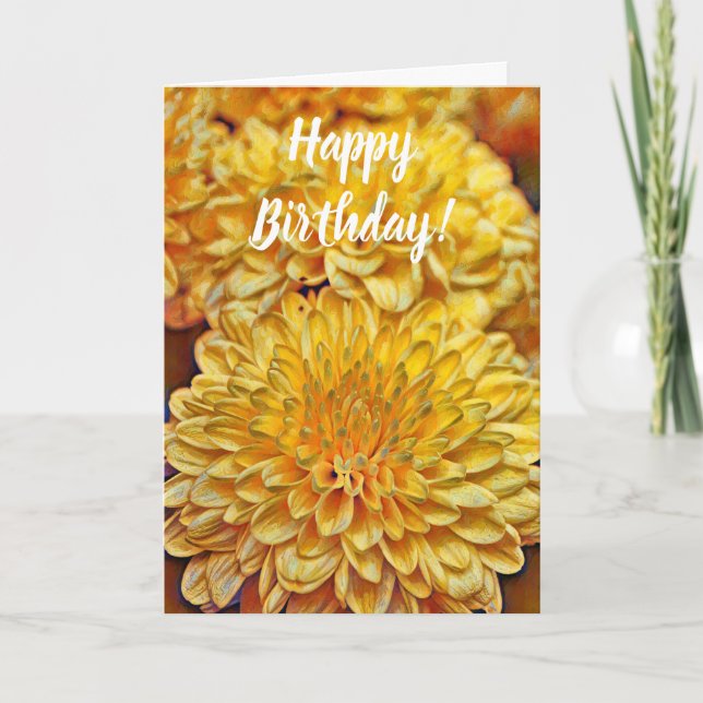 Tarjeta de cumpleaños floral brillante amarilla (Anverso)