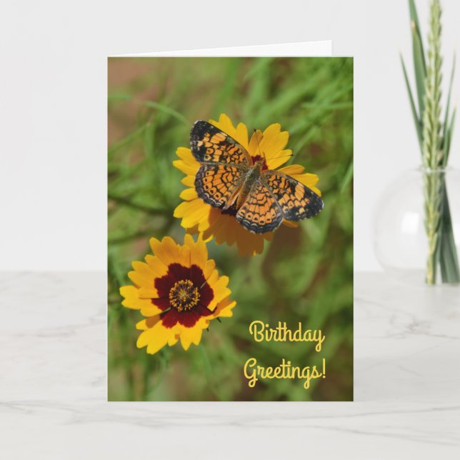 Tarjeta de cumpleaños floral Butterfly y Wildflowe (Anverso)