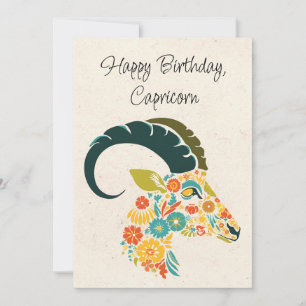 Tarjeta de cumpleaños floral Capricorn Goat Zodiac