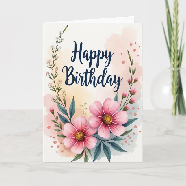 Tarjeta de cumpleaños floral Chevron (Anverso)