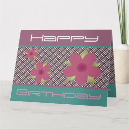 Tarjeta de cumpleaños floral ciruela y azul turque