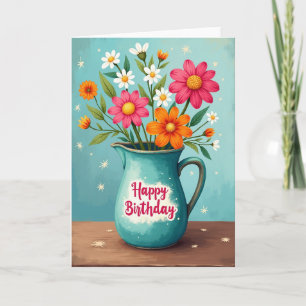 Tarjeta de cumpleaños floral con estilo pictórico