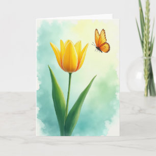 Tarjeta de cumpleaños floral con insecto de primav
