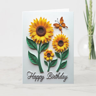 Tarjeta de cumpleaños floral con papel enrollado d