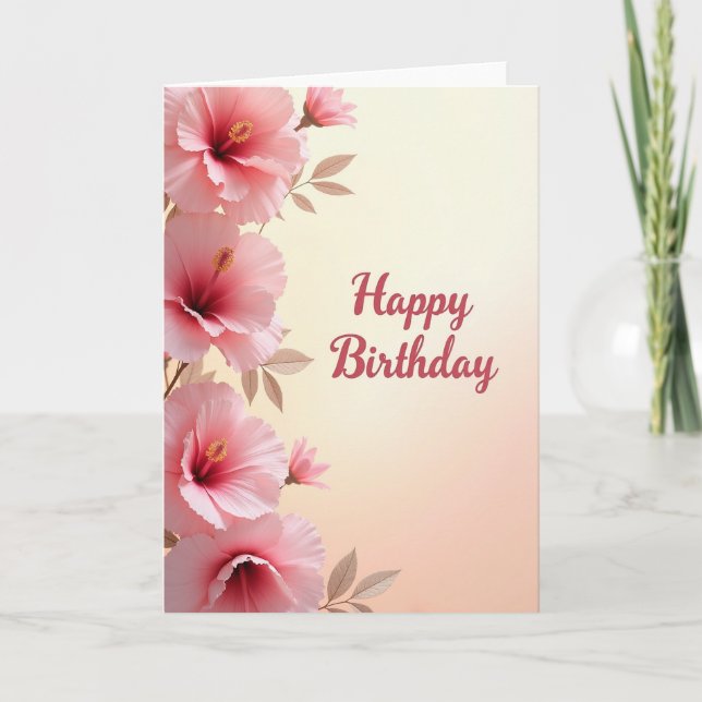 Tarjeta de cumpleaños floral con rubor alegre (Anverso)