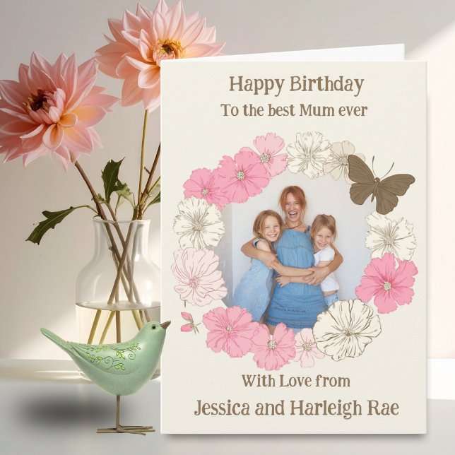 Tarjeta de cumpleaños floral con una foto (Subido por el creador)