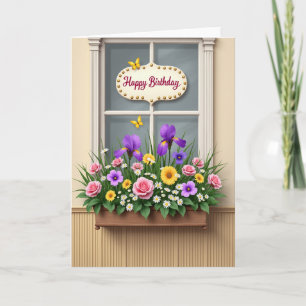 Tarjeta de cumpleaños floral con ventana