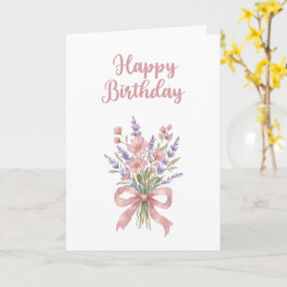 Tarjeta de cumpleaños floral de acuarela rosa y la
