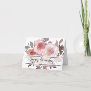 Tarjeta de cumpleaños floral de acuarela rosa y ma