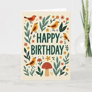 Tarjeta de cumpleaños floral de arte popular