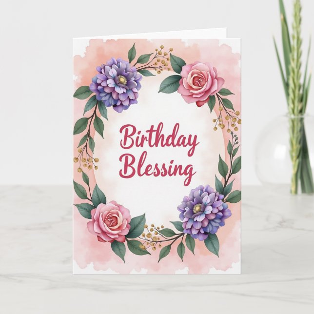 Tarjeta de cumpleaños floral de bendición (Anverso)