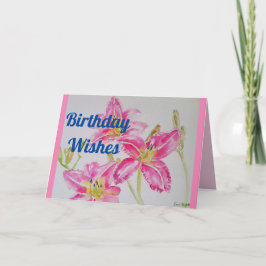 Tarjeta de cumpleaños floral de color lirio rosa b