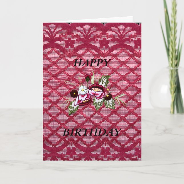 tarjeta de cumpleaños floral de encaje rojo (Anverso)