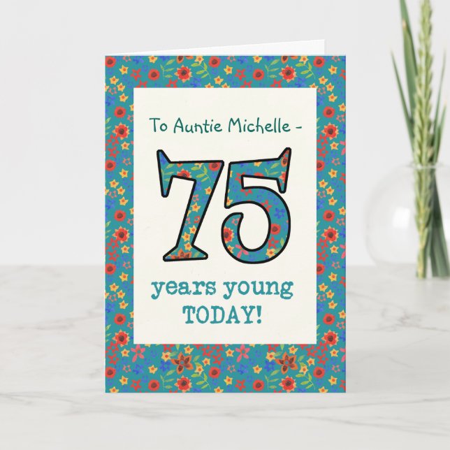 Tarjeta de cumpleaños floral de encargo 75 años de (Anverso)