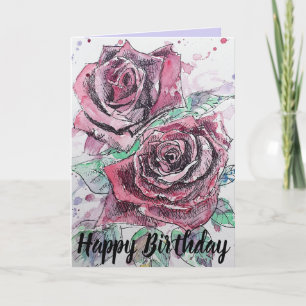 Tarjeta de cumpleaños floral de flor de color rosa