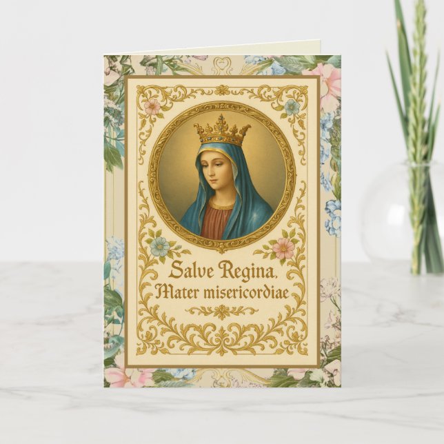 Tarjeta de cumpleaños floral de la Virgen María ca (Anverso)
