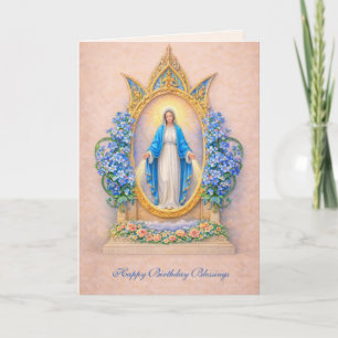 Tarjeta de cumpleaños floral de la Virgen María ca