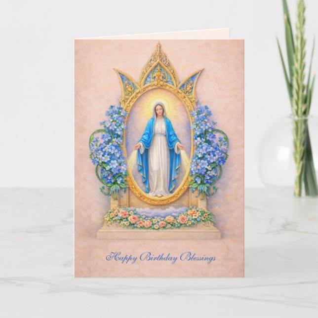Tarjeta de cumpleaños floral de la Virgen María ca (Anverso)