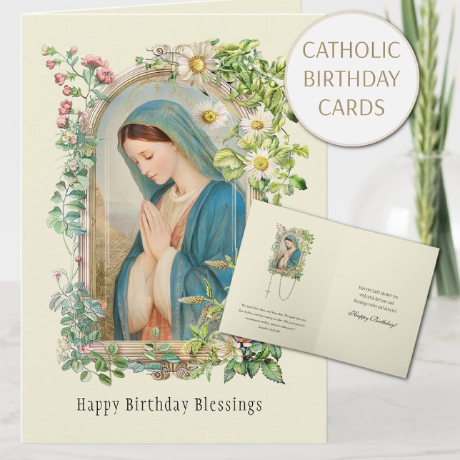 Tarjeta de cumpleaños floral de la Virgen María ca (Subido por el creador)