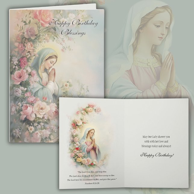 Tarjeta de cumpleaños floral de la Virgen María ca (Subido por el creador)