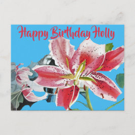Tarjeta de cumpleaños floral de lirio rojo bonito 
