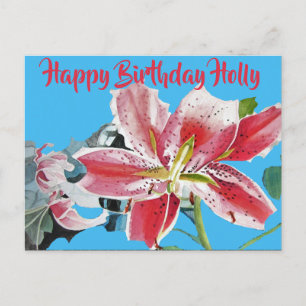 Tarjeta de cumpleaños floral de lirio rojo bonito