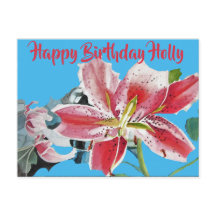 Tarjeta de cumpleaños floral de lirio rojo bonito