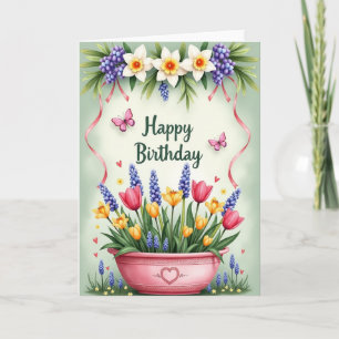 Tarjeta de cumpleaños floral de mariposa dulce