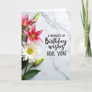 Tarjeta de cumpleaños floral de mármol dulce