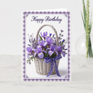 Tarjeta de cumpleaños floral de mimbre