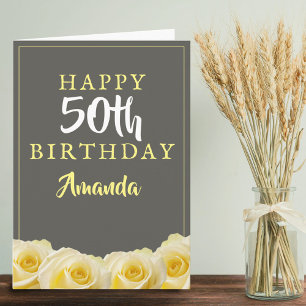 Tarjeta de cumpleaños floral de rosa amarilla para