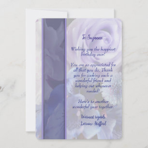 Tarjeta de cumpleaños floral de rosa azul violeta