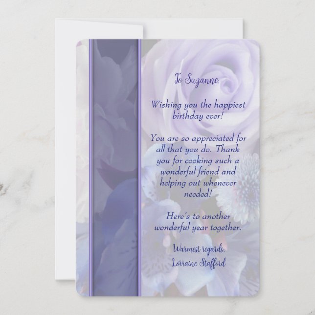 Tarjeta de cumpleaños floral de rosa azul violeta (Anverso)