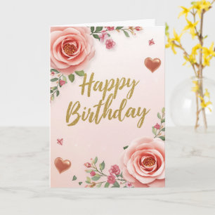 Tarjeta de cumpleaños floral de rosa rosa